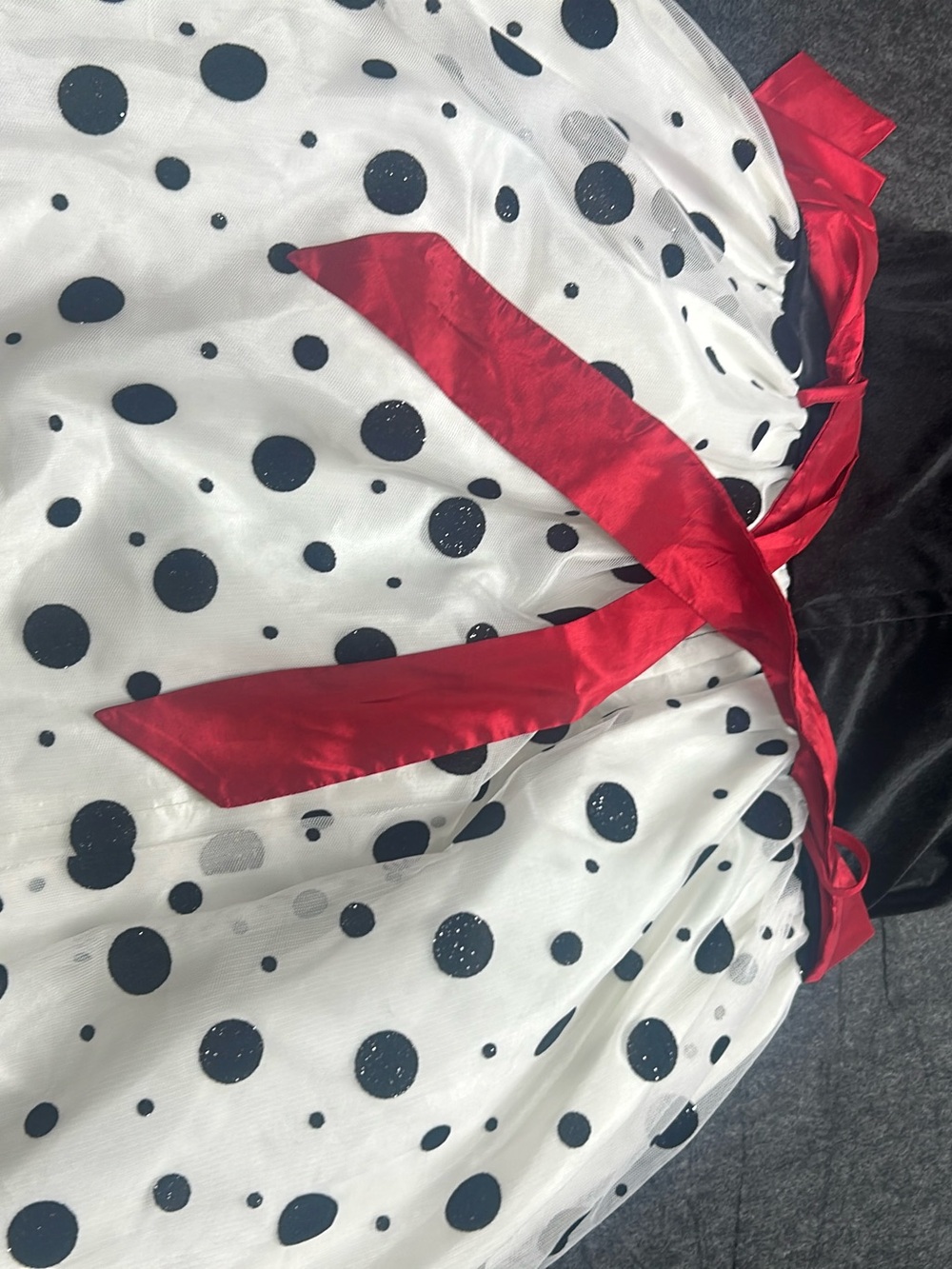 Girls' White Polka Dot Formal Dress with Red Sash